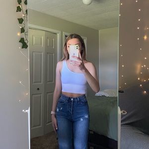 aritzia white sculpt knit one shoulder cropped tank